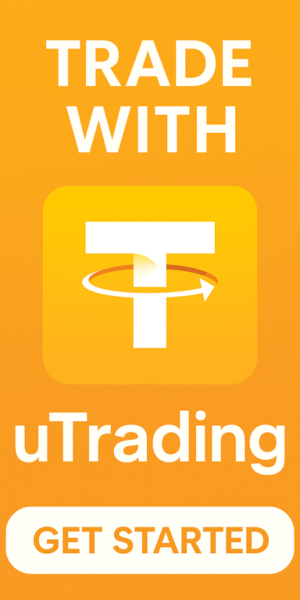 uTrading skyscraper banner 300x600 for AI copy trading and referral code 6M5JQ5
